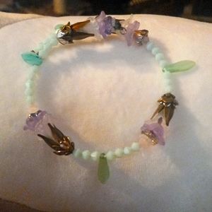 COPY - Pretty Czech beaded bracelet mint and crystals on memory wire